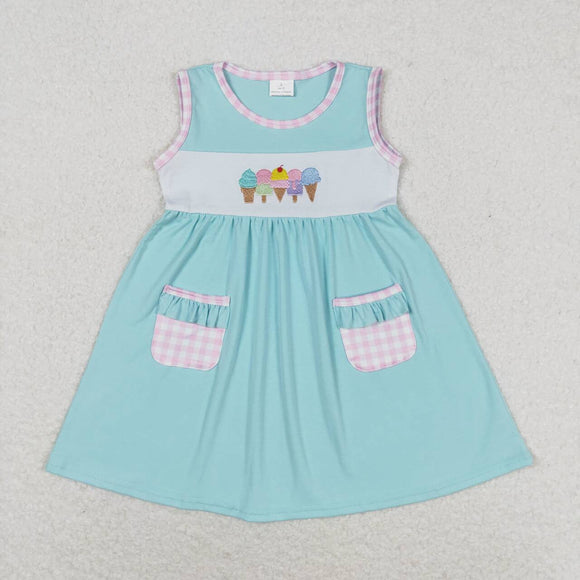 Sleeveless embroidery popsicle pockets baby girls summer dress