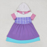 Short sleeves lavender ruffle girls hooded dress