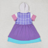 Short sleeves lavender ruffle girls hooded dress