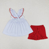 Flutter sleeves embroidery popsicle tunic red shorts girls 4th of july set