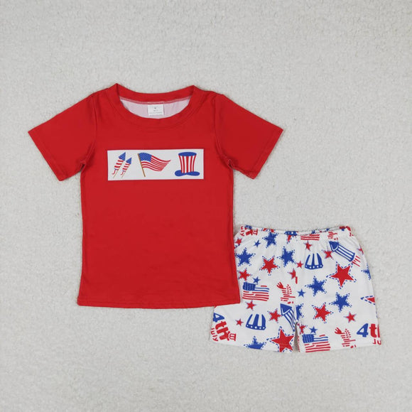 Flag stars red top shorts boys 4th of July clothing