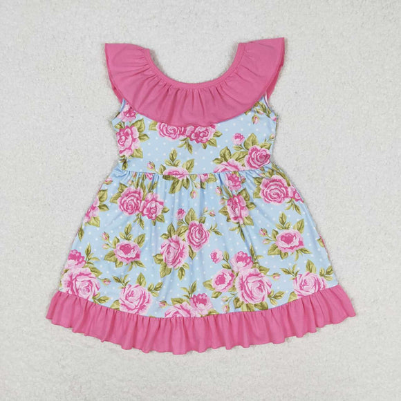 GSD0738-- flower pink short sleeve girls dress