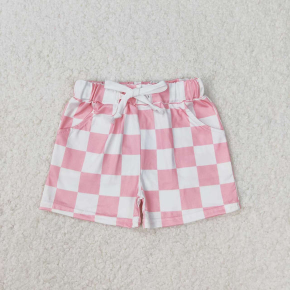Pink plaid pockets baby kids summer shorts