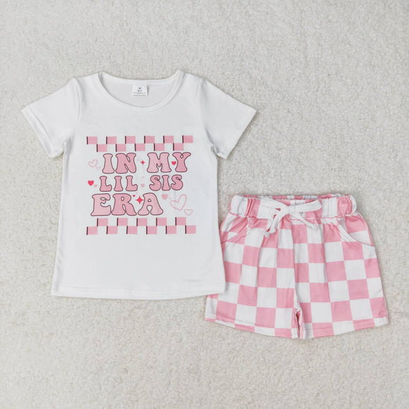 White little sister top pink plaid singer girls summer clothes