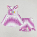 Lavender embroidery  popsicle tunic ruffle shorts girls summer set