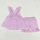Lavender embroidery  popsicle tunic ruffle shorts girls summer set