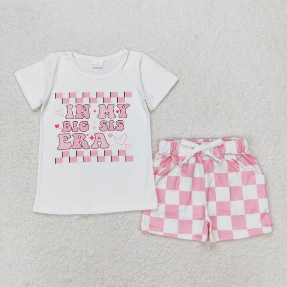 White big sister top pink plaid singer girls summer clothes