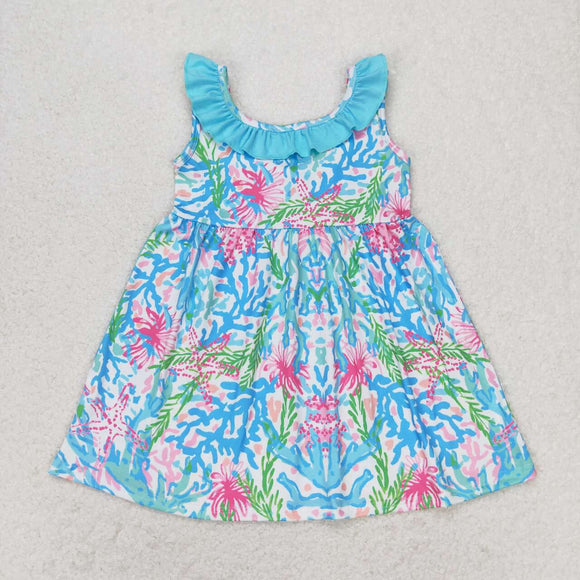 Sleeveless light blue watercolor girls summer dress