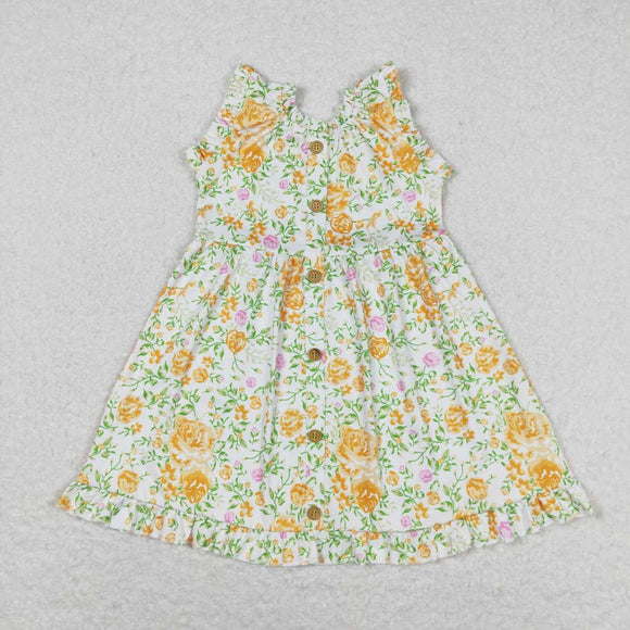 Sleeveless yellow floral baby girls summer dress