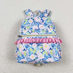 Blue flower ruffle girls backpack