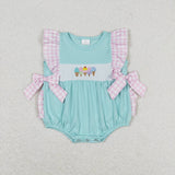 Embroidery Pink plaid ruffle popsicle baby girls summer romper