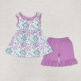 GSSO0533-summer dinosaur pink purple green girls outfits