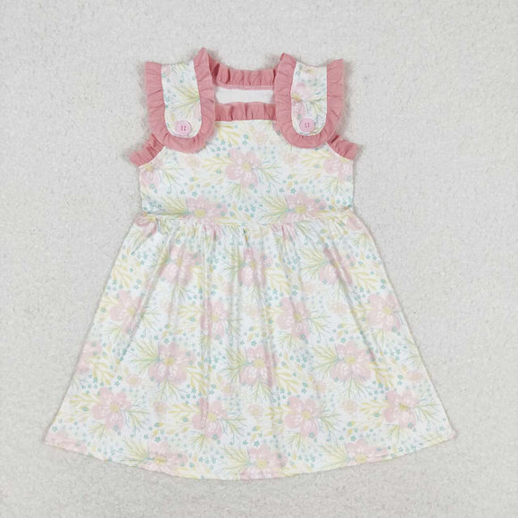 sleeveless yellow floral kids girls spring dresses