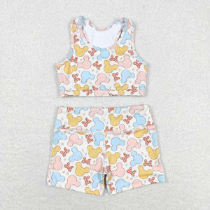 Sleeveless bow mouse top shorts girls yoga