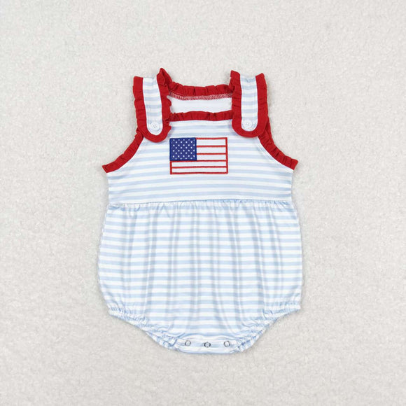 Embroidery Stripe sleeveless flag baby girls 4th of July bubble