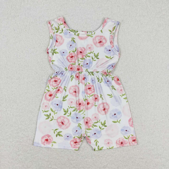 Sleeveless pink floral kids girls summer jumpsuit