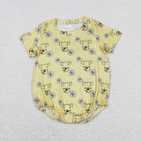Short sleeves floral bear yellow baby kids bubble