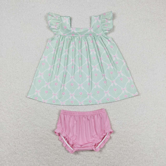 Flutter sleeves mint floral pink bummies girls clothes