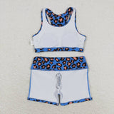 Sleeveless blue leopard top shorts girls clothes