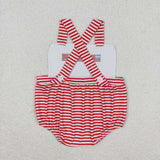 Embroidery Suspender stripe flag baby boy 4th of July romper
