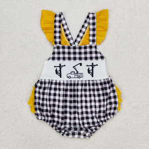 Flutter sleeves plaid lineman baby girls romper