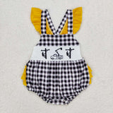 Flutter sleeves plaid lineman baby girls romper