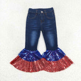 4th of July blue and red sequin denim pants