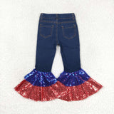 4th of July blue and red sequin denim pants