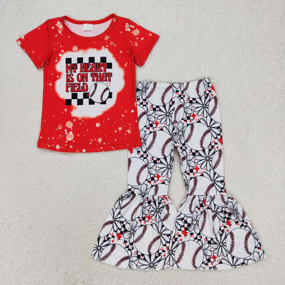 GSPO1236--- baseball red short sleeve girls outfits