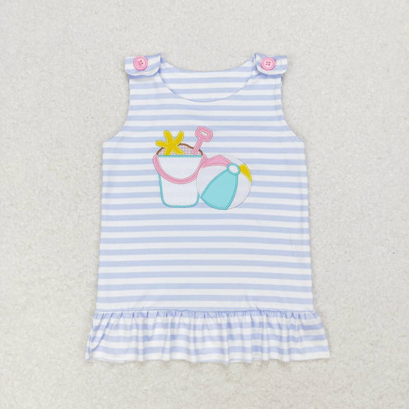 Sleeveless stripe ball print girls summer beach shirt