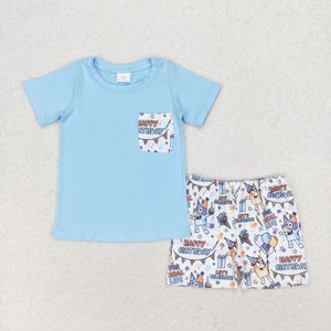 Light blue pocket top shorts Happy Birthday boys outfits