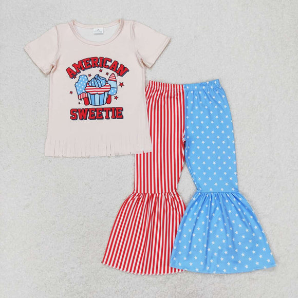 American sweetie ice cream tassels girls 4th of july clothes