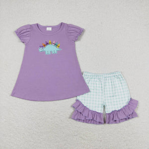 Embroidery Lavender dinosaur crayon girls back to school outfits