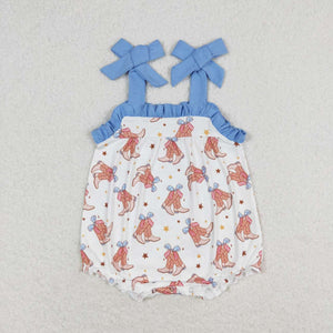 Straps boots bow baby girls 4th of july romper