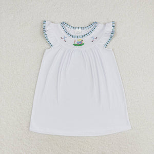 Embroidery White flutter sleeves golf baby girls summer dress