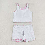 Sleeveless pink flower top skirt girls summer clothes  swimsuit