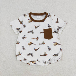 Short sleeves brown pheasant pocket baby boys romper