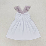 Stripe flutter sleeves Embroidery seahorse baby girls summer dress