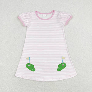 Embroidery Pink short sleeves stripe golf girls dresses