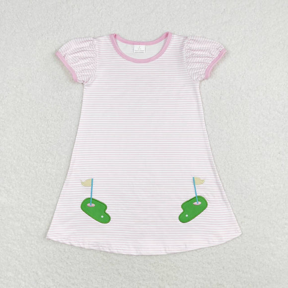 Embroidery Pink short sleeves stripe golf girls dresses