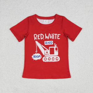 Red white boom constructions boys 4th of july shirt