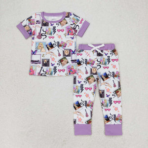 Lavender short sleeves butterfly guitar singer girls pajamas