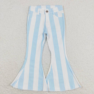 Light blue stripe flare jeans girls denim pants