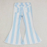 Light blue stripe flare jeans girls denim pants