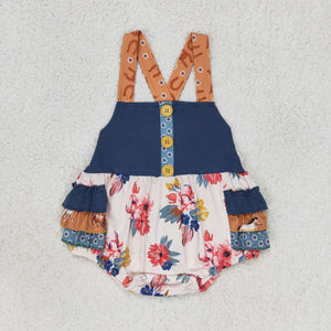 Floral horse ruffle baby girls summer romper