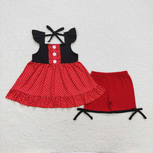 Black red polka dots tunic shorts mouse girls clothes