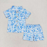 blue floral kids and adult summer pajamas
