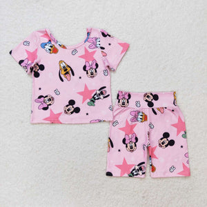 Short sleeves duck mouse star girls clothing set