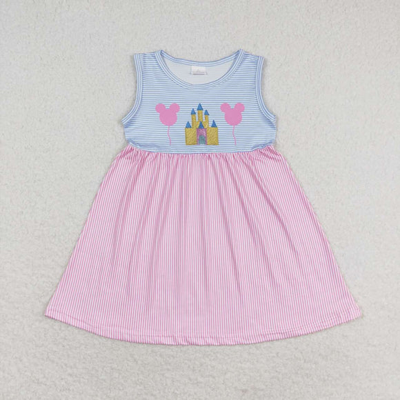 Sleeveless castle mouse stripe kids girls dresses