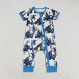 Blue short sleeves race baby kids zipper sleeper